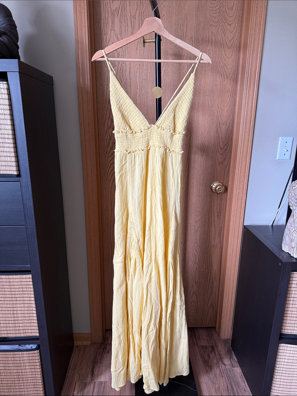 Yellow V-Neck Maxi Dress with Crochet Bodice